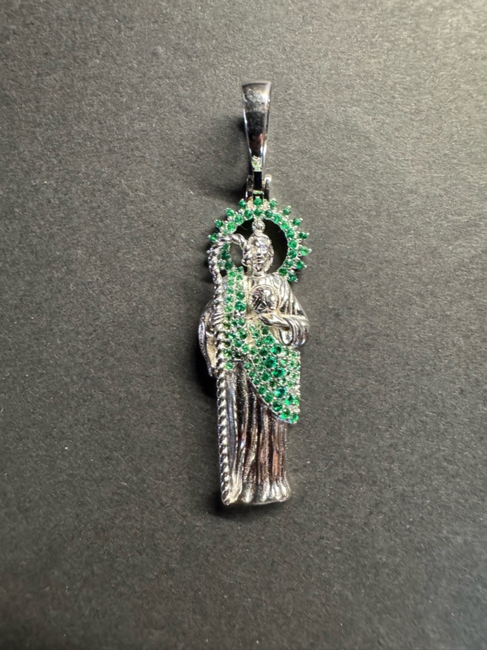 .925 Silver Green CZ Diamonds Saint Jude Pendant